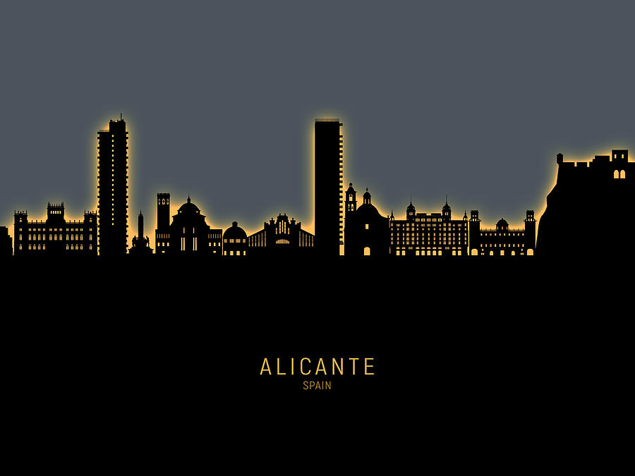 Alicante Spain Skyline #29 Digital Art by Michael Tompsett