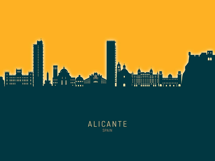 Alicante Spain Skyline #36 Digital Art by Michael Tompsett