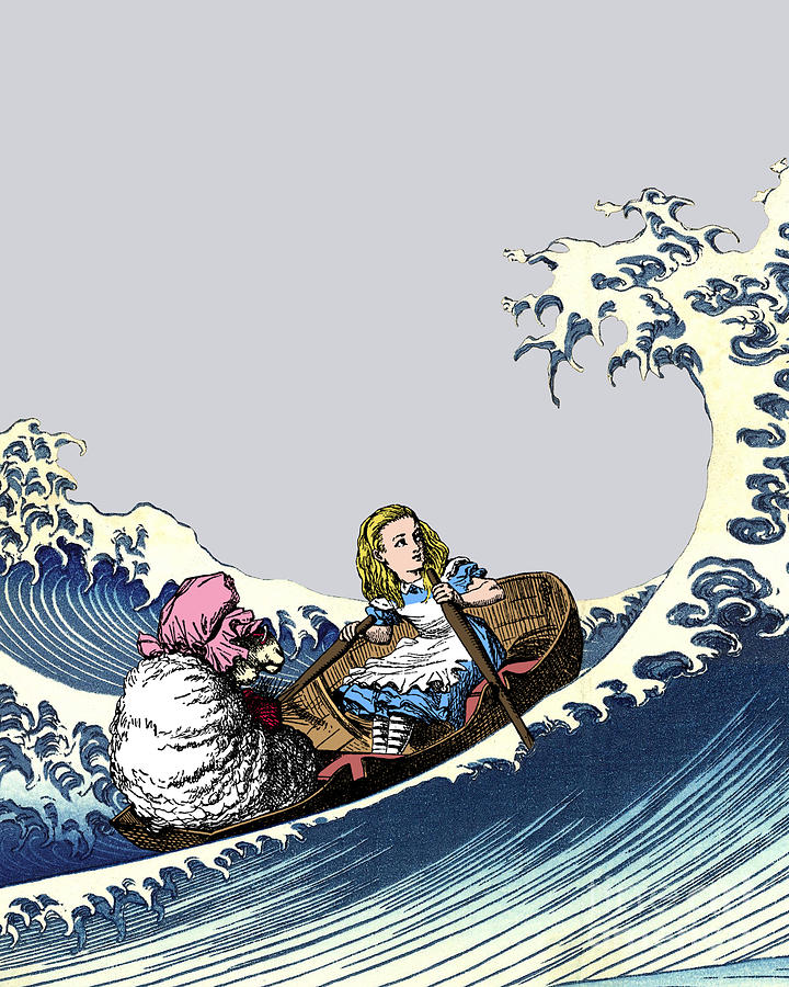 Alice and the great wave off Kanagawa Mixed Media by Madame Memento