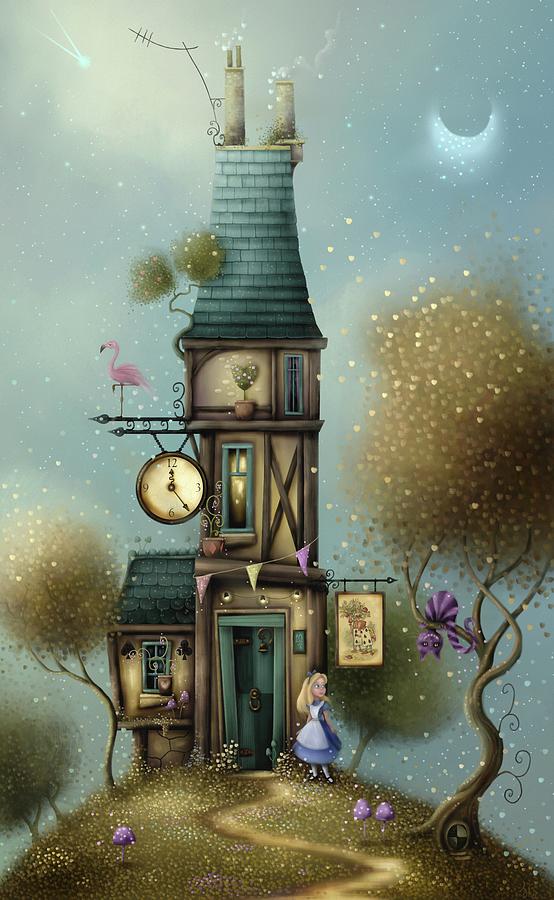 Flamingo Painting - Alice in wonderland. A Curious House. by Joe Gilronan
