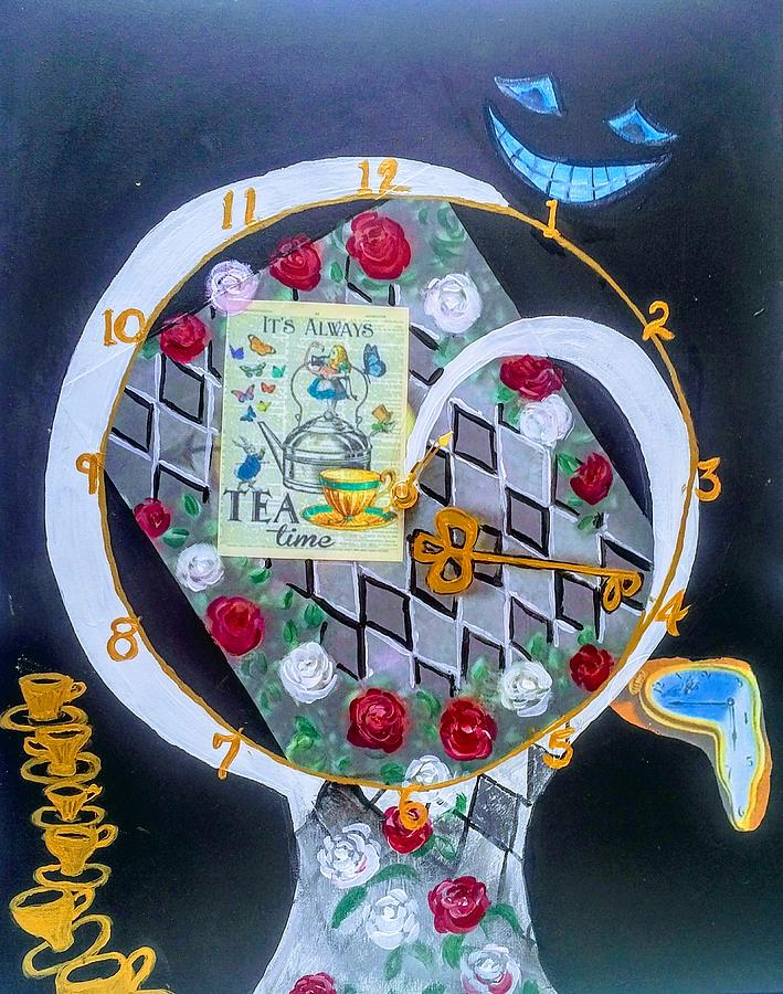 Alice in Wonderland Clock Painting Painting by Lynne McQueen