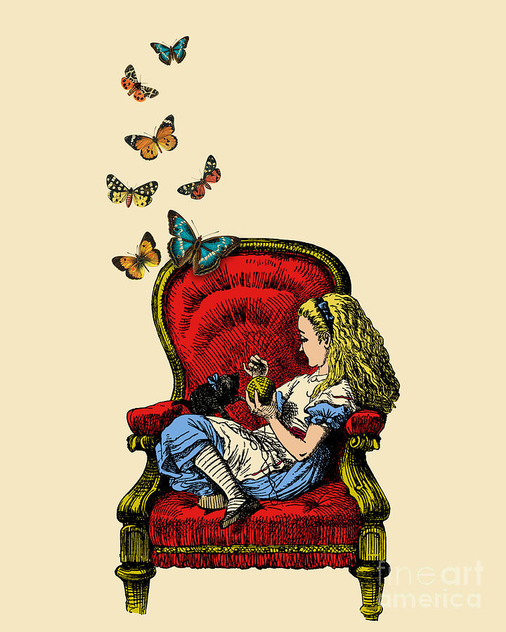 Alice in Wonderland in armchair with butterflies Digital Art by Madame Memento