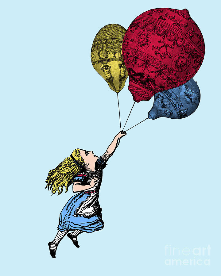 Fantasy Mixed Media - Alice In Wonderland With Hot Air Balloons by Madame Memento