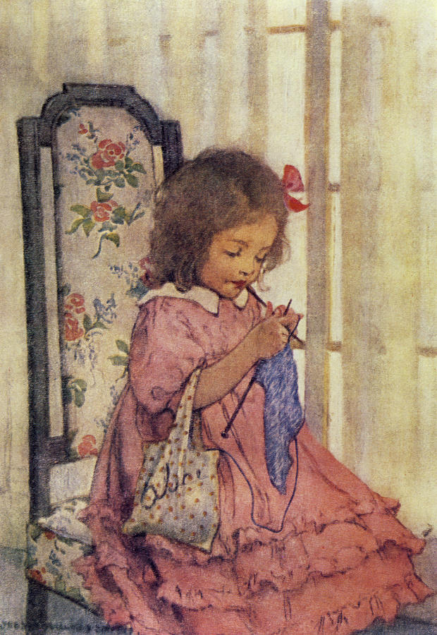 Book Drawing - Alice Knitting from A Childs Book of Modern Stories by Jessie Wilcox Smith
