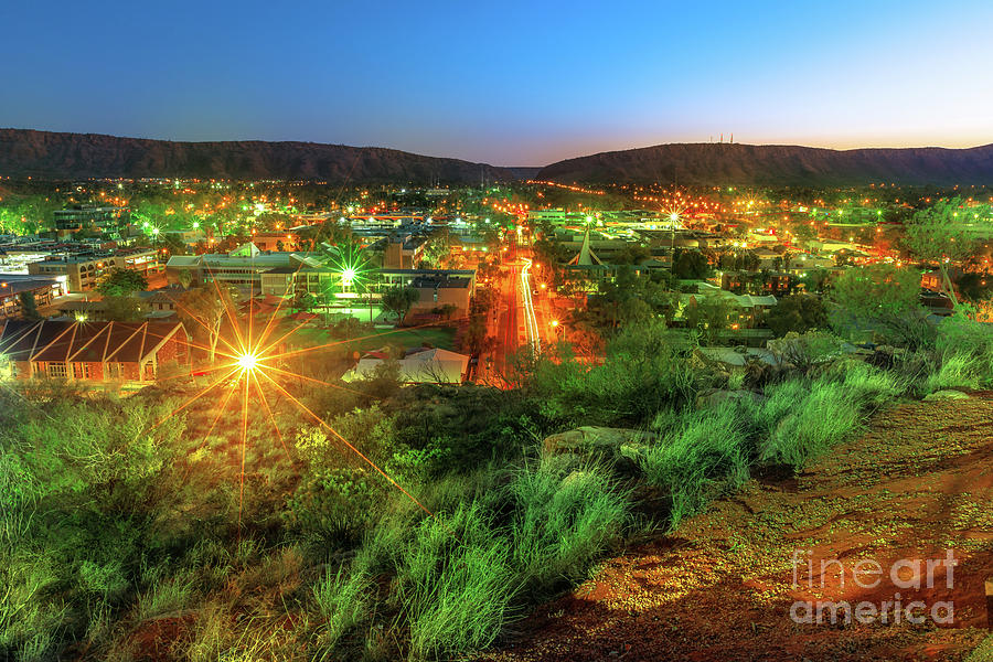 Alice Springs aerial view at night Photograph by Benny Marty