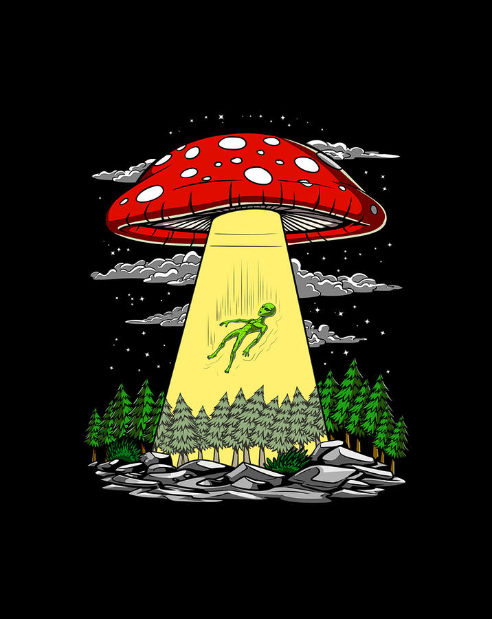 Alien Abduction Magic Mushroom Psychedelic UFO Hippie Fungi Digital Art