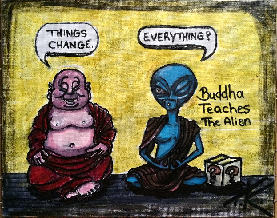 Alien and Buddha Painting by Similar Alien