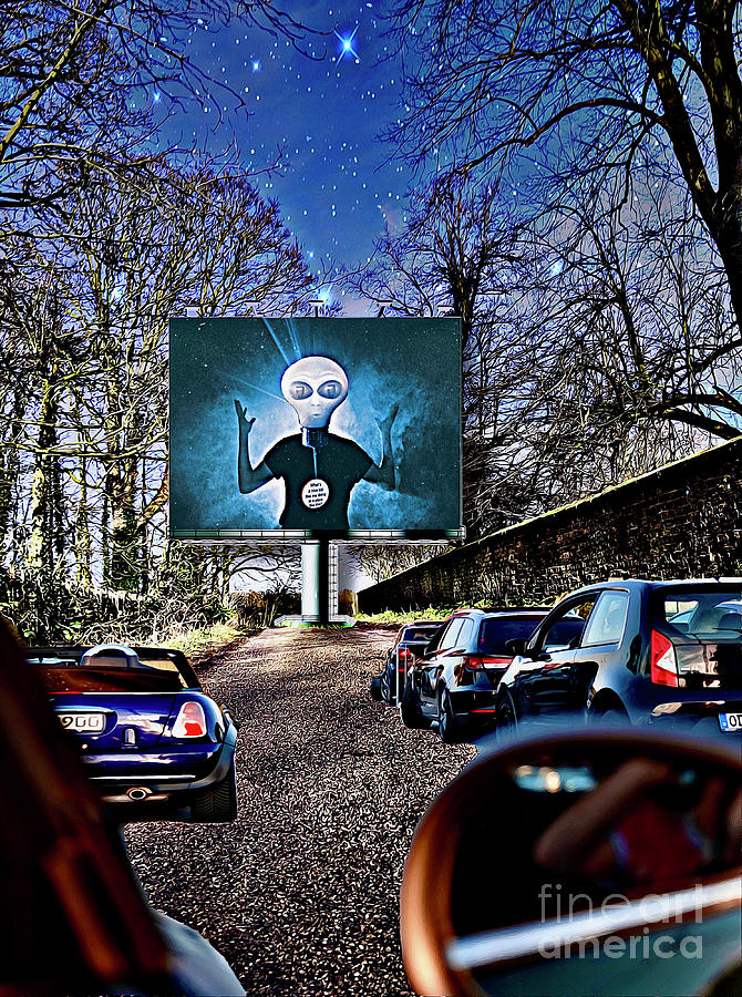 Alien Arrives at Drive-In Theater Mixed Media by Lauries Intuitive