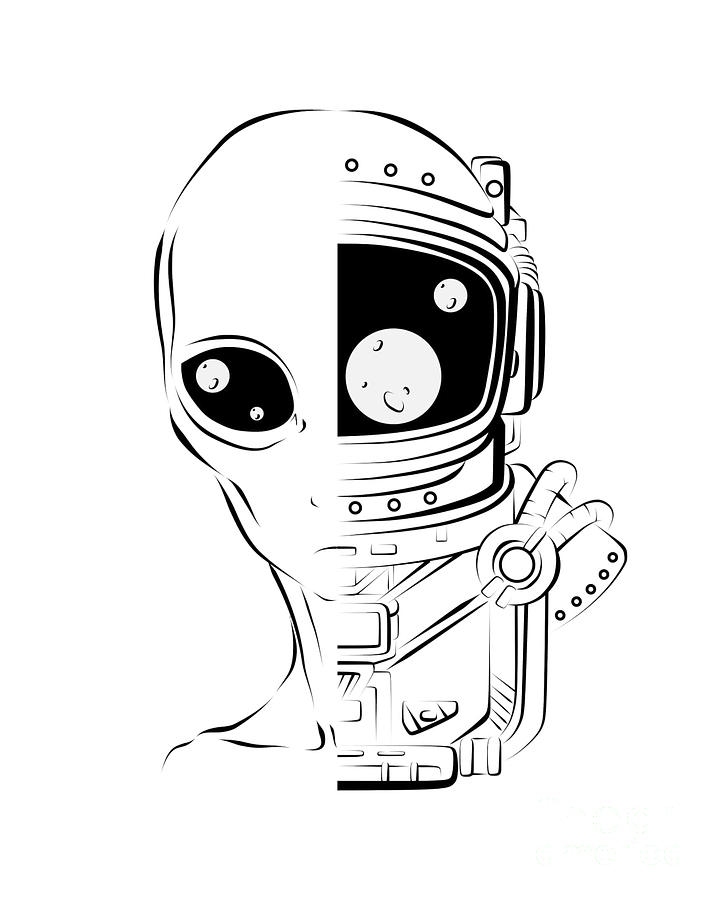 Alien Astronaut Universe Explorer, Science Fiction Digital Art by Amusing DesignCo