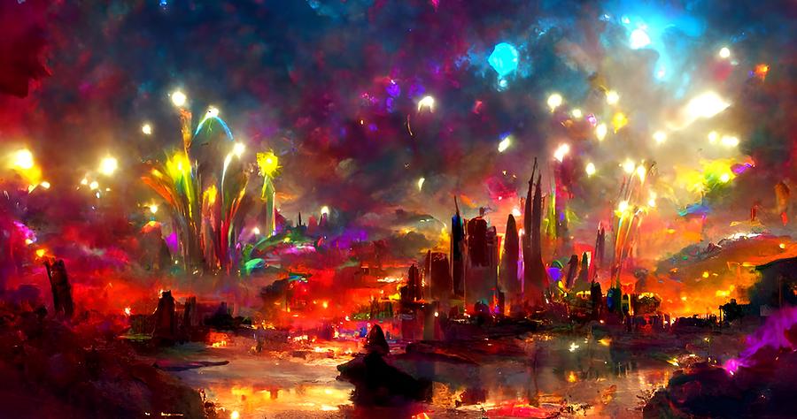 Alien City Fireworks  Digital Art by Beverly Read
