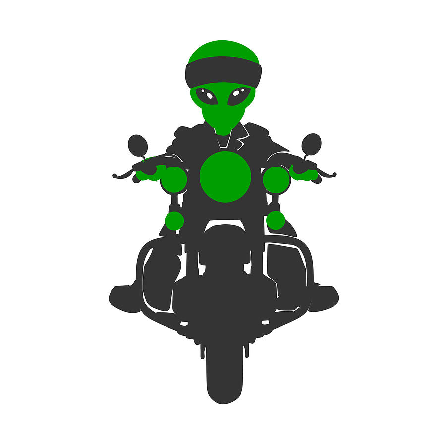 Alien Driving A Motorcycle Rides Drawing By Johnnie Art Pixels