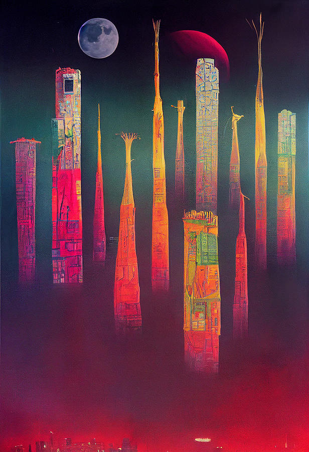 Alien  Dystopian  Sci  Fi  Cityscape.  Towers  Smokesatcks    6fa6645fc645  Ff35  645c97  Bc69  6056 Painting
