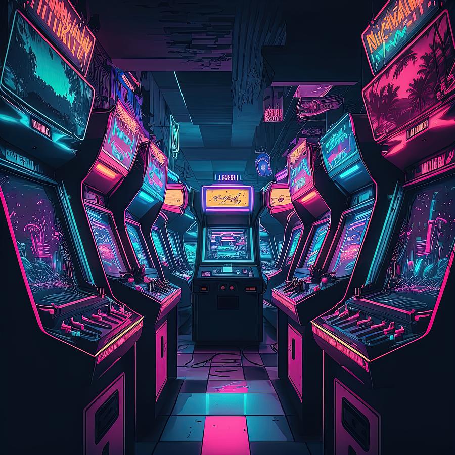 Alien Gaming Room Synthwave Arcade Digital Art by Damien Adam - Fine ...