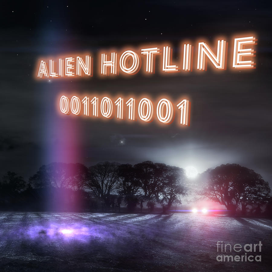 Alien hotline 0011011001 neon slogan Digital Art by Simon Bratt