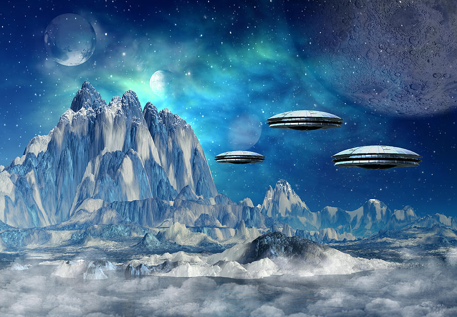 Alien Planet, fantasy landscape with UFOs Digital Art by More Than ...