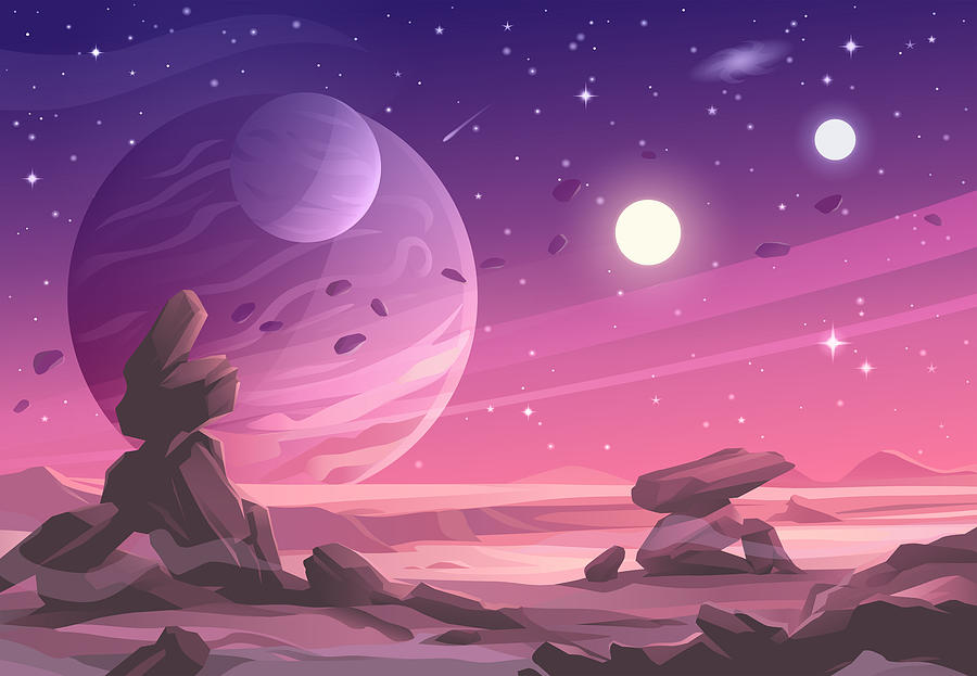 Alien Planet Landscape Under A Purple Sky Drawing by Kbeis