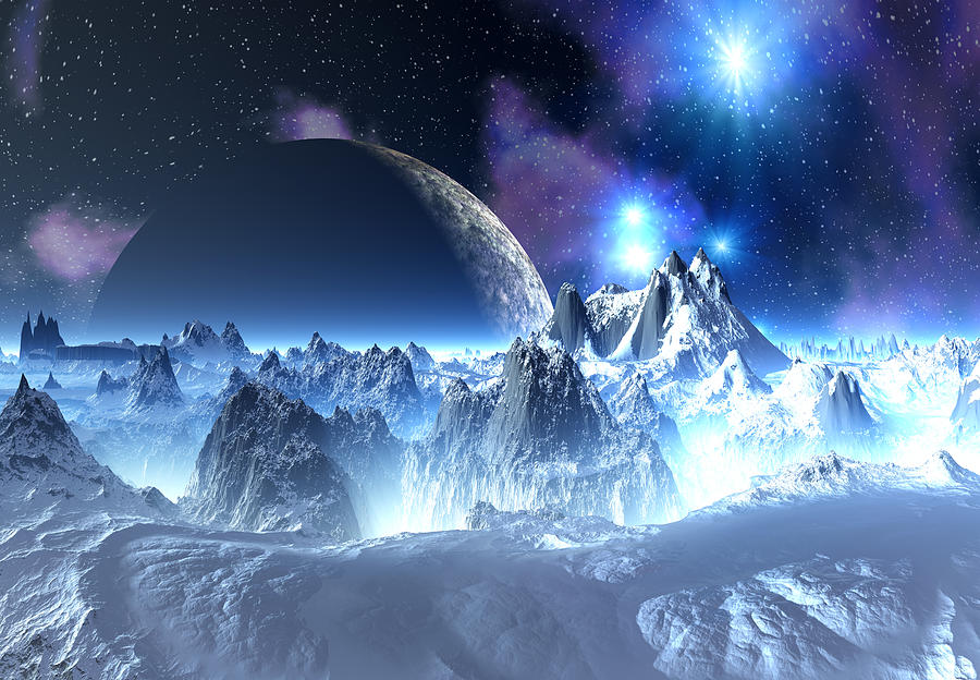 Alien Planet with Mountains, Ice and Snow Digital Art by More Than ...