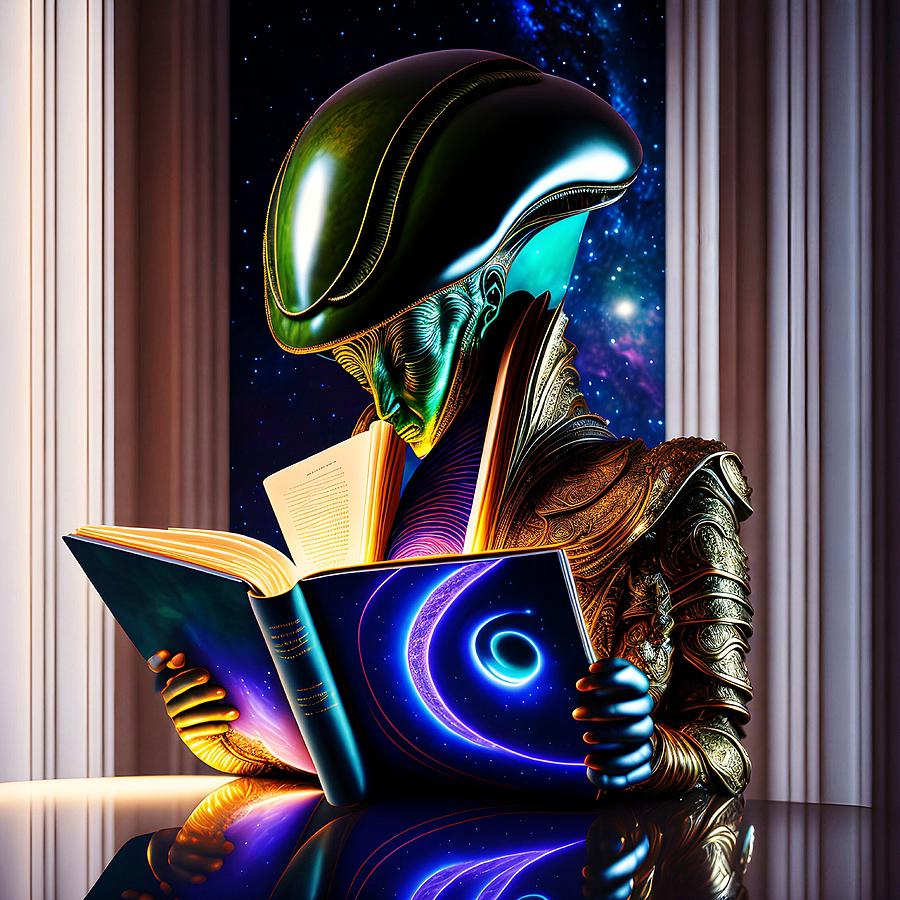 Alien Reading A Book Digital Art by Bob Smerecki - Pixels