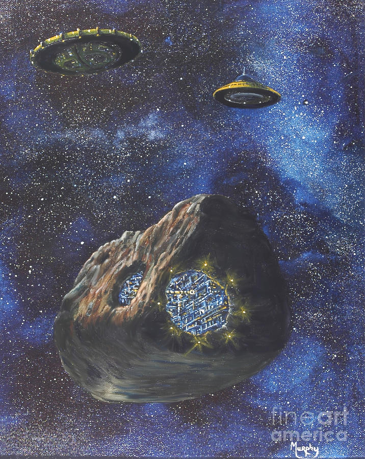 Space Painting - Alien Space Factory painting by Murphy Elliott