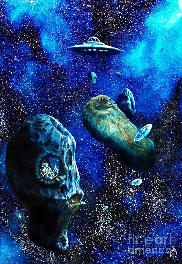 Space Painting - Alien Space Hideout painting by Murphy Elliott