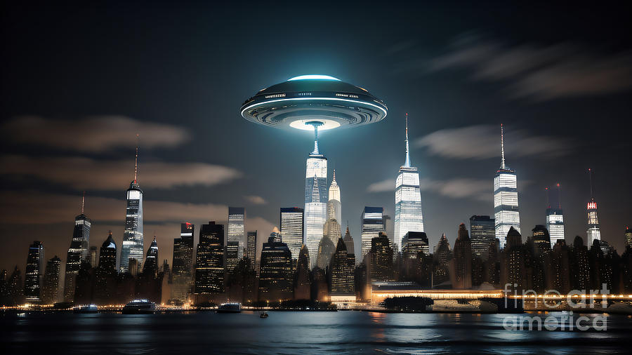 Alien Spacecraft Over City Digital Art by Timothy OLeary