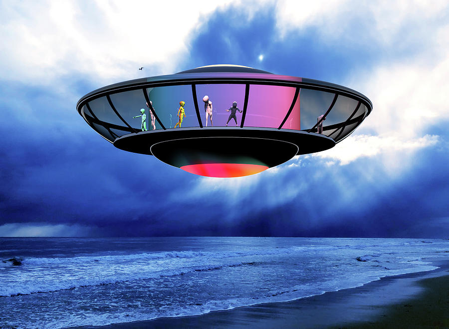 Alien Tourists Bright Blue Sky Digital Art by Russell Kightley