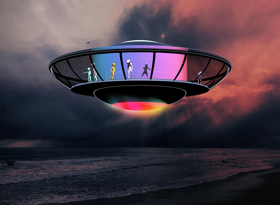 Alien Tourists Brown Sky Digital Art by Russell Kightley