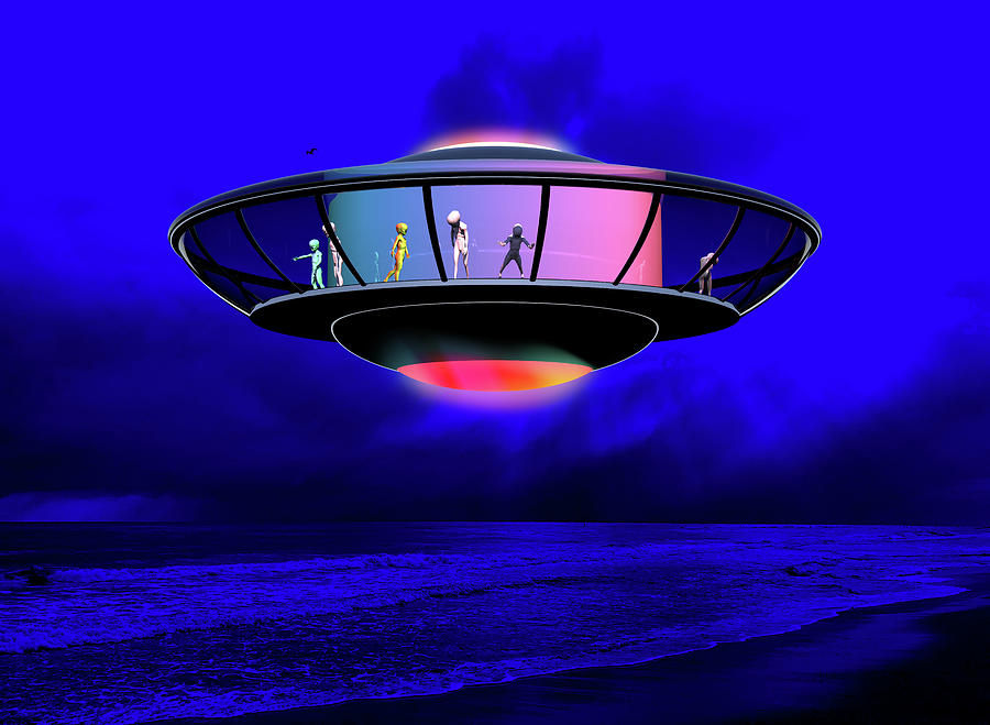 Alien Tourists Dark Blue Sky Digital Art by Russell Kightley