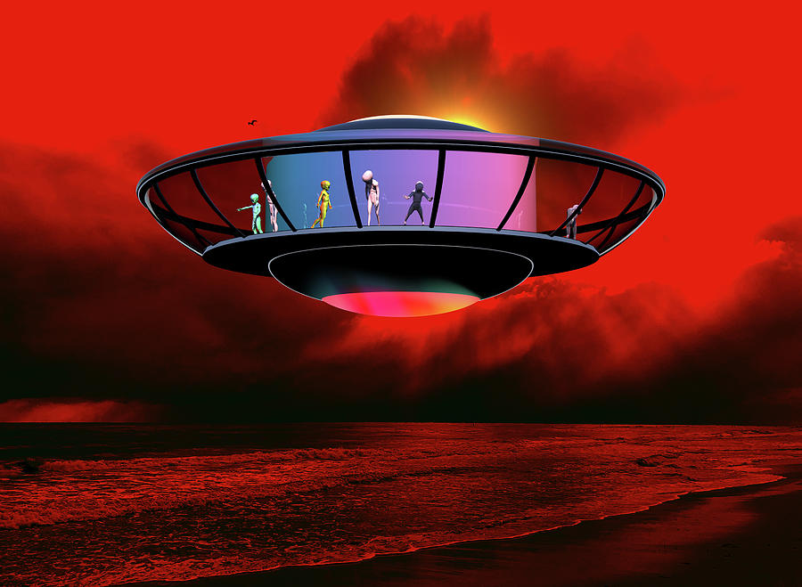 Alien Tourists Red Sky Digital Art by Russell Kightley