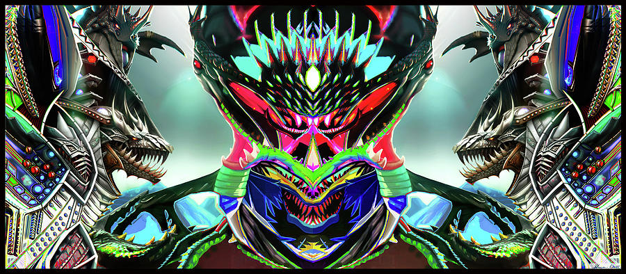 Alien vs the mech dragons Digital Art by Shawn Dall