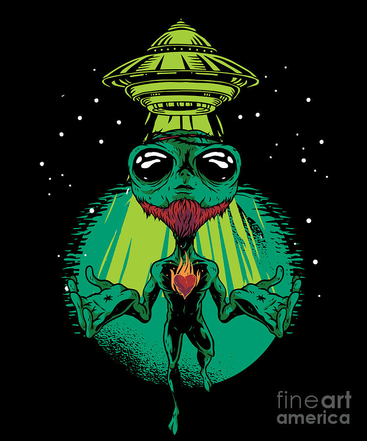 Alien With Heart Flying Saucer UFO Believer Gift by Thomas Larch