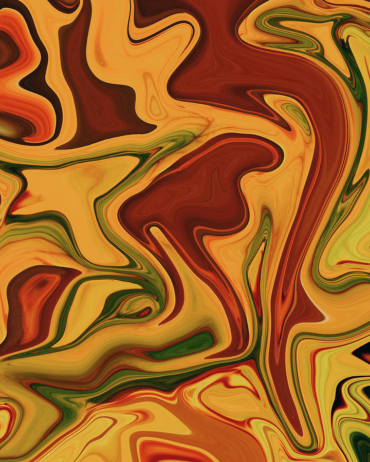Alistair -  Contemporary Abstract - Fluid Painting - Marbling Art - Bran Red, Dandelion Digital Art
