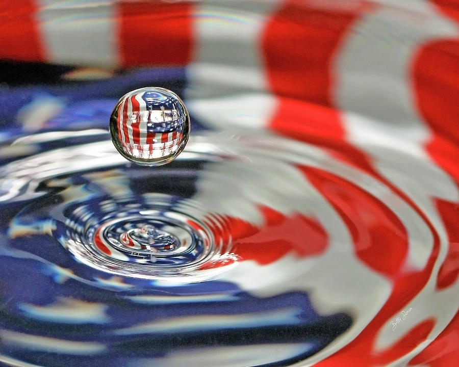 Flag Photograph - All American Patriotic Water Drop by Betty Denise