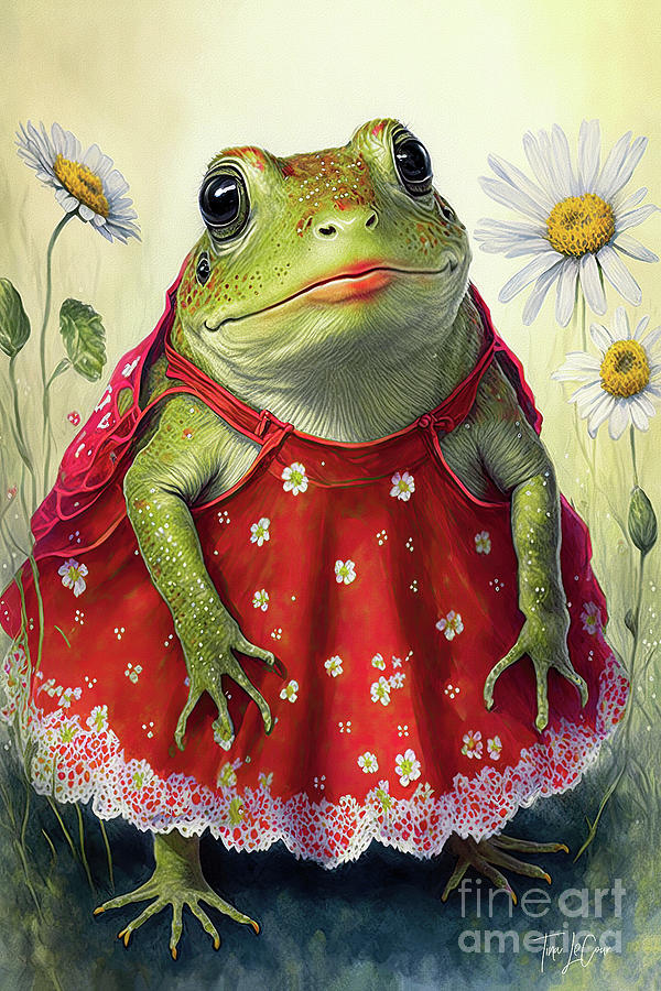Frog Painting - All Dolled Up For Valentines  by Tina LeCour