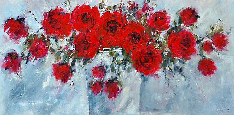 All of the Red Roses Painting by Amalia Suruceanu