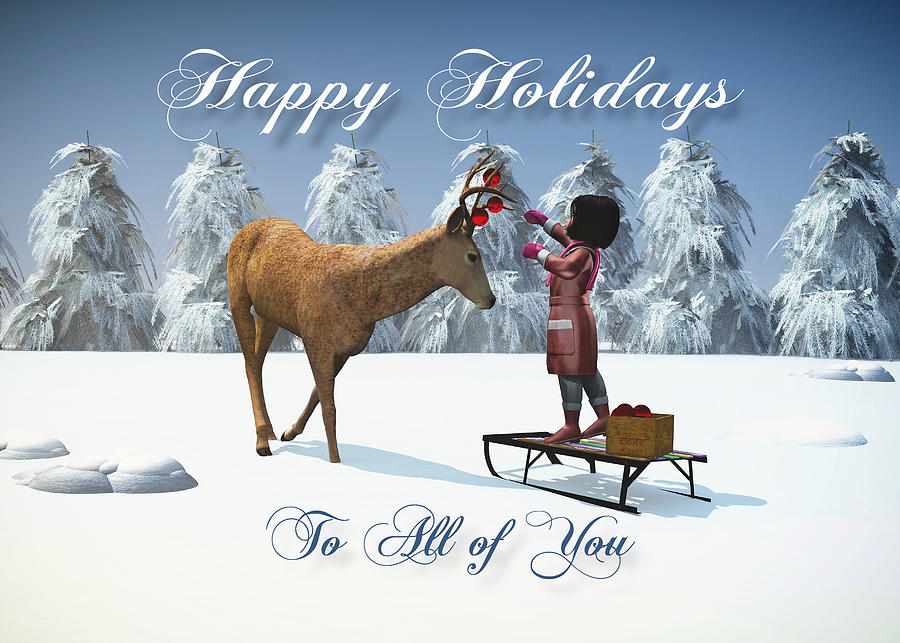 All of You Fantasy girl decorates a reindeer with Christmas balls Digital Art by Jan Keteleer