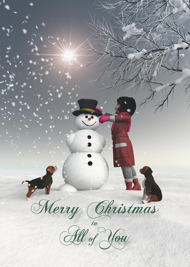 All of You Fantasy Girl Snowman Dog Snowscene Christmas Digital Art by Jan Keteleer