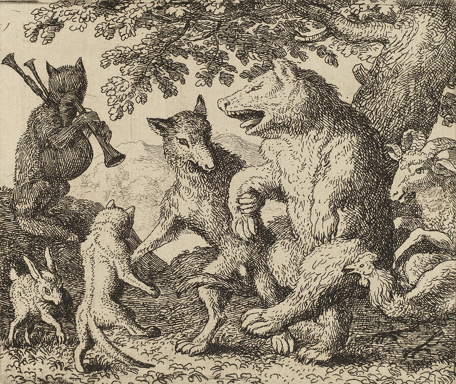 All Rejoice for the Bear and the Wolf. Dated probably c. 1645/1656. Medium etching. Painting by Allart Van Everdingen