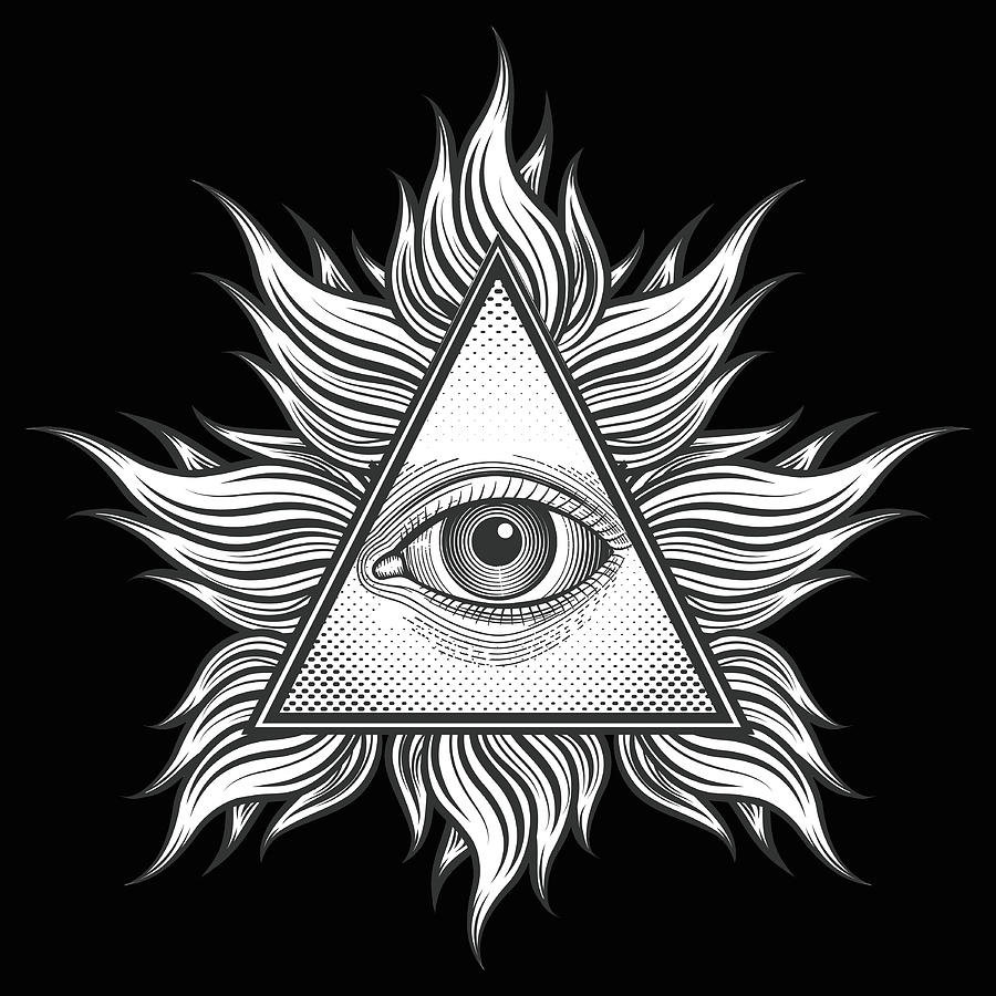 All seeing eye pyramid symbol in the engraving tattoo style Painting by ...