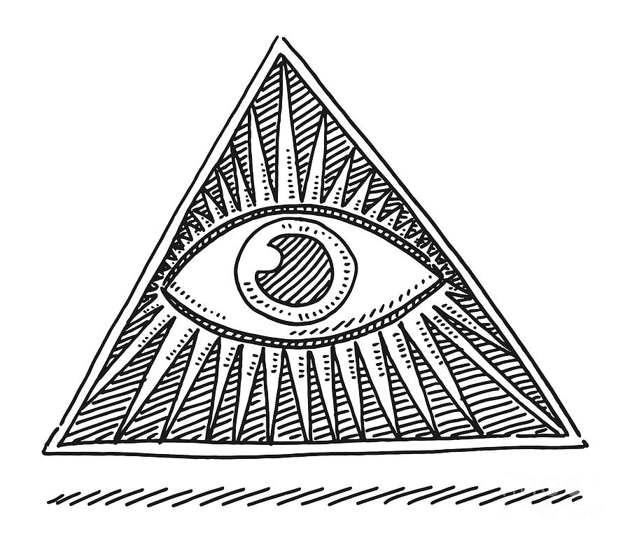 Black And White Drawing - All Seeing Eye Symbol Drawing by Frank Ramspott