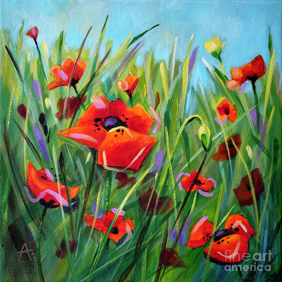 All Tangled Up - Poppies Painting by Annie Troe