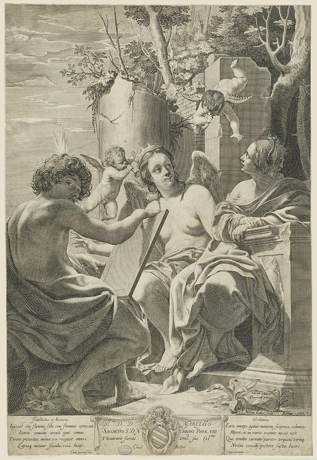 Allegory of Intellect, Memory, and Will Drawing by Claude Mellan