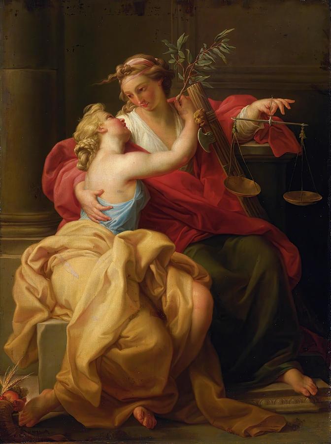 Corrado Giaquinto Drawing - Allegory Of Peace And Justice art by Circle Of Pompeo Batoni Italian