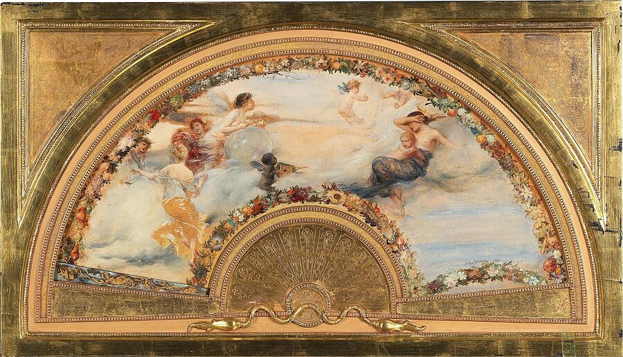 Fresco Painting - Allegory of the Wind by Friedrich August von Kaulbach German