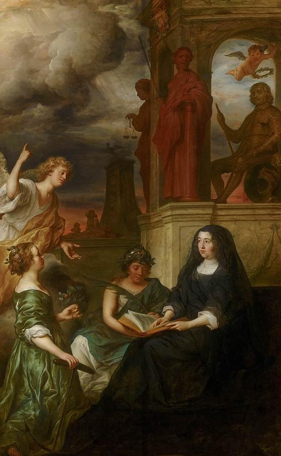 Allegory on the Memory of Frederick Henry  Prince of Orange  with the Portrait of His Widow Amalia o Painting by Govert Flinck