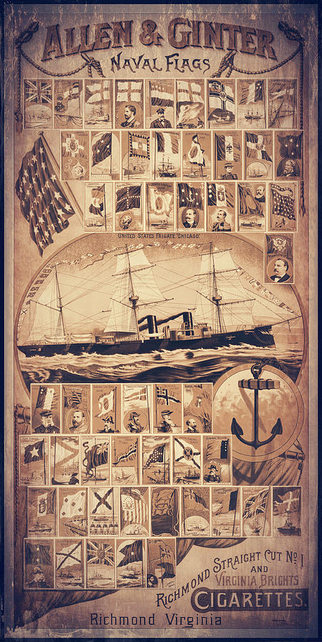 Allen and Ginter Naval Flags Vintage Advertisement 1885 Sepia Photograph by Carol Japp