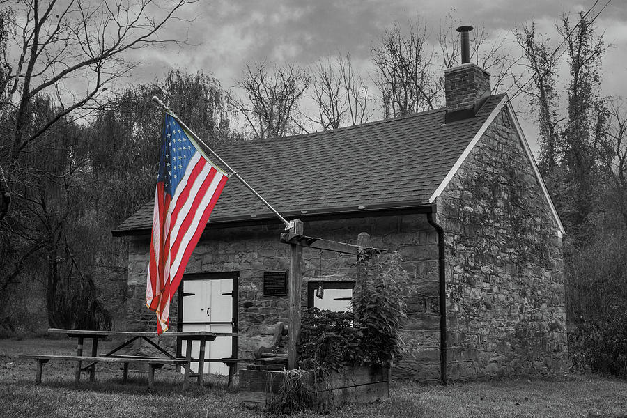 Allen G Miller Memorial Springhouse Black and White with Color Splash Photograph by Jason Fink