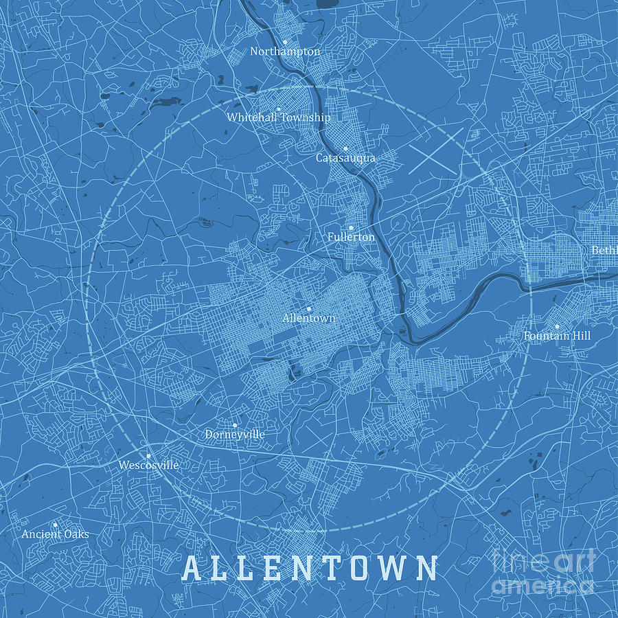 Allentown Digital Art - Allentown PA City Vector Road Map Blue Text by Frank Ramspott