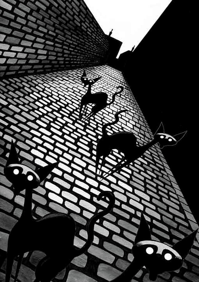 Cat Drawing - Alley Cats  by Andrew Hitchen