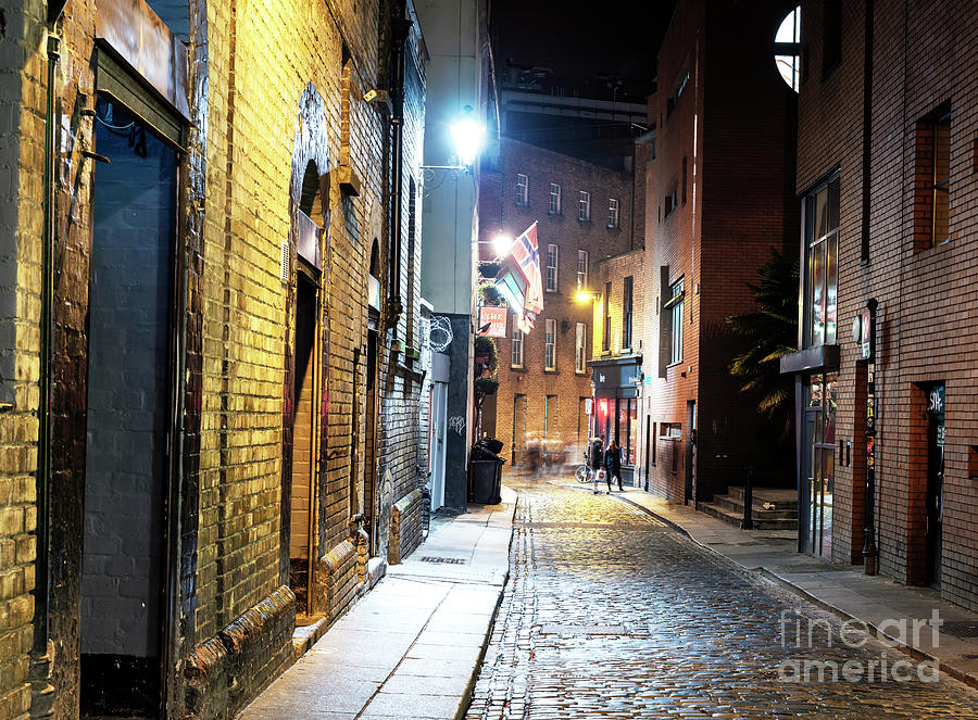 Alley Lights at Night in Dublin Ireland Photograph by John Rizzuto